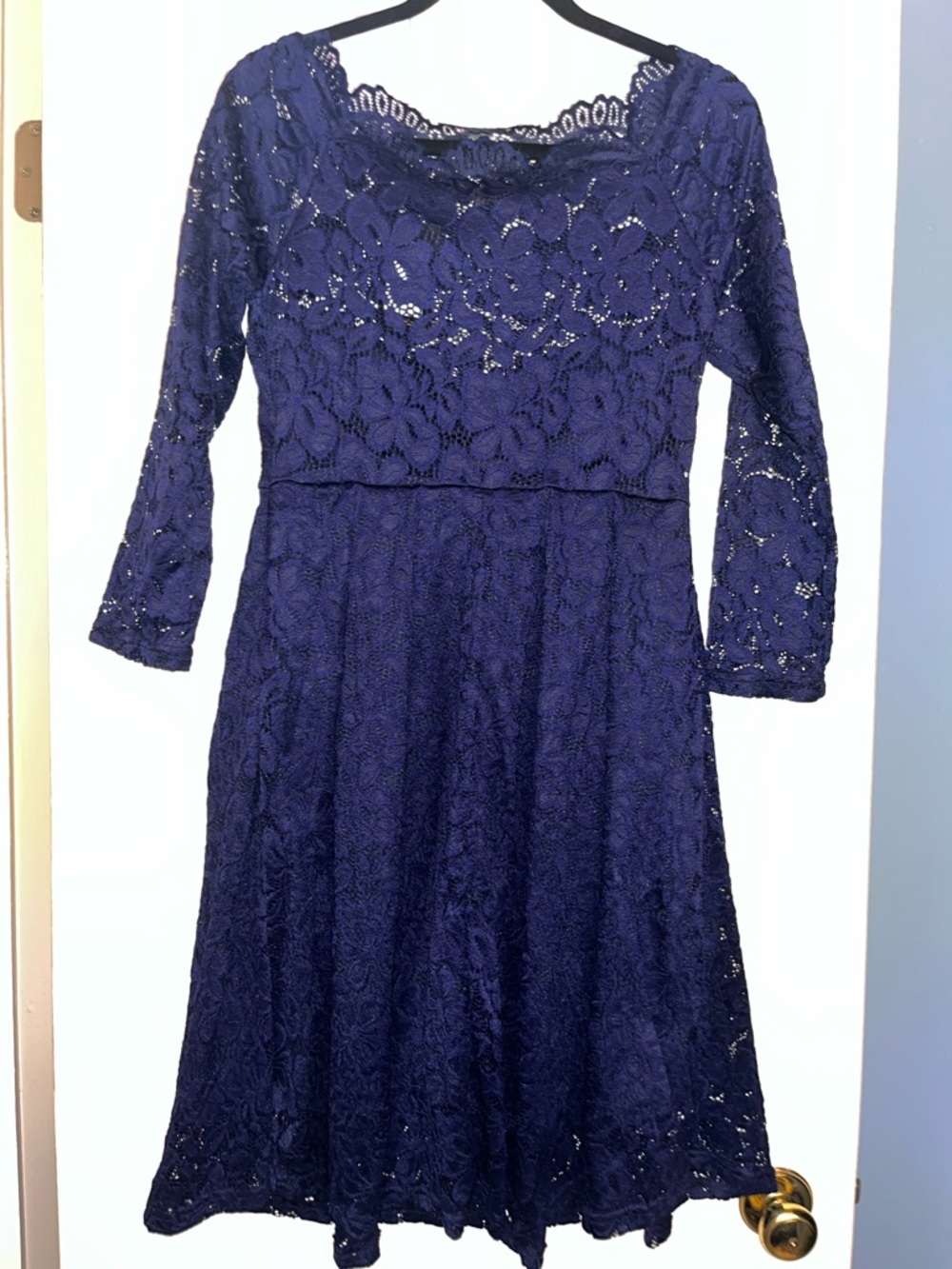 Navy Lace Midi Dress with Long Sleeves
